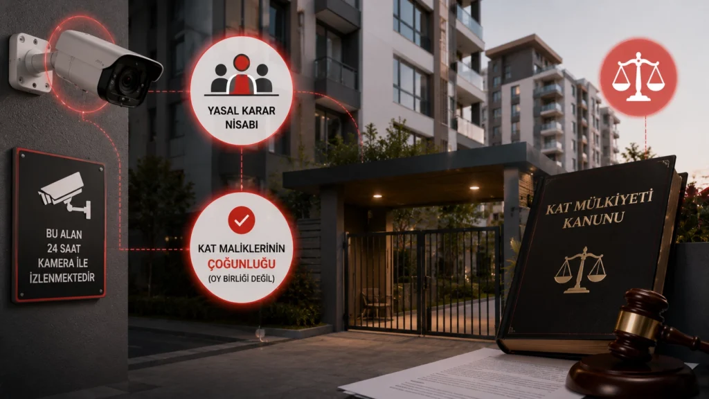 Apartman ve sitelerde Kat Mülkiyeti Kanununa uygun ortak alan güvenlik kamerası montajı.