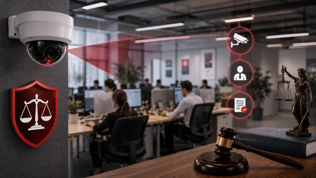 İş hukukuna ve KVKK kurallarına uygun olarak çalışanların izlenmesi için kurulan ofis içi güvenlik kameraları.