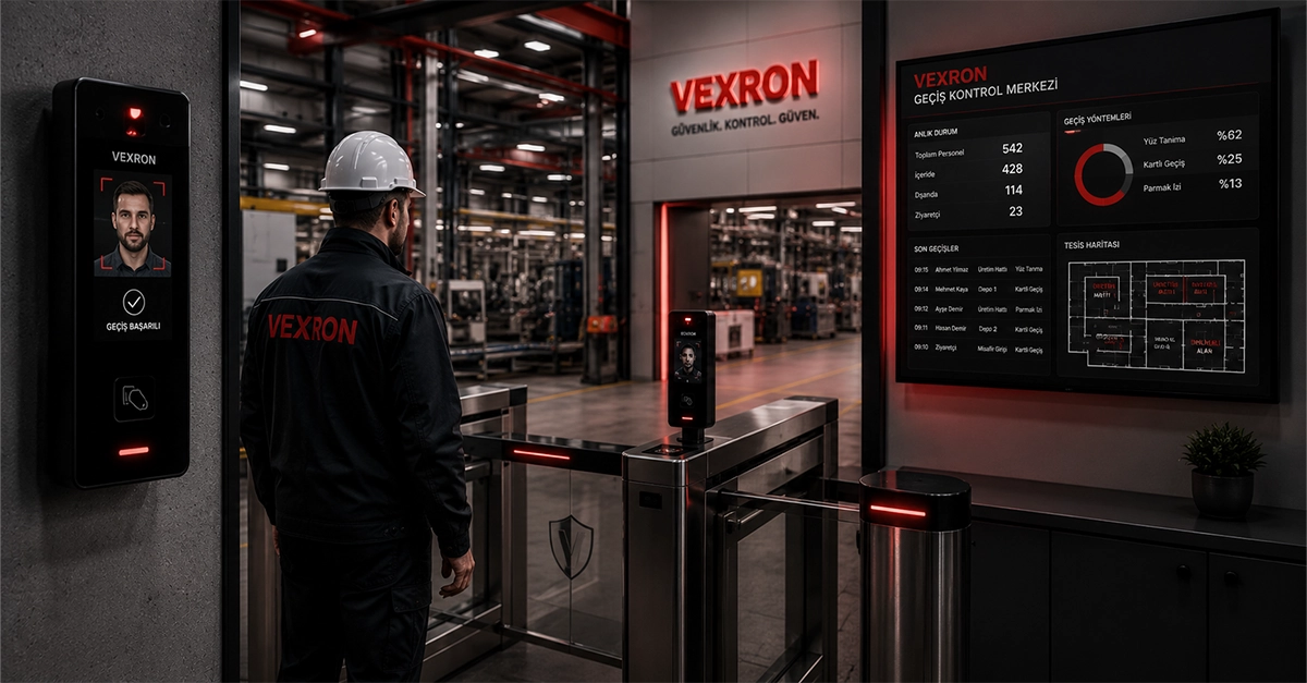 Fabrika ve üretim tesislerinde personel, taşeron ve ziyaretçiler için yüz tanıma ve biyometrik geçiş kontrol sistemli turnike geçişi.
